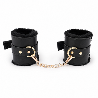 Luxury Faux Leather Wrist Cuffs with Chain – Adjustable Restraint Set