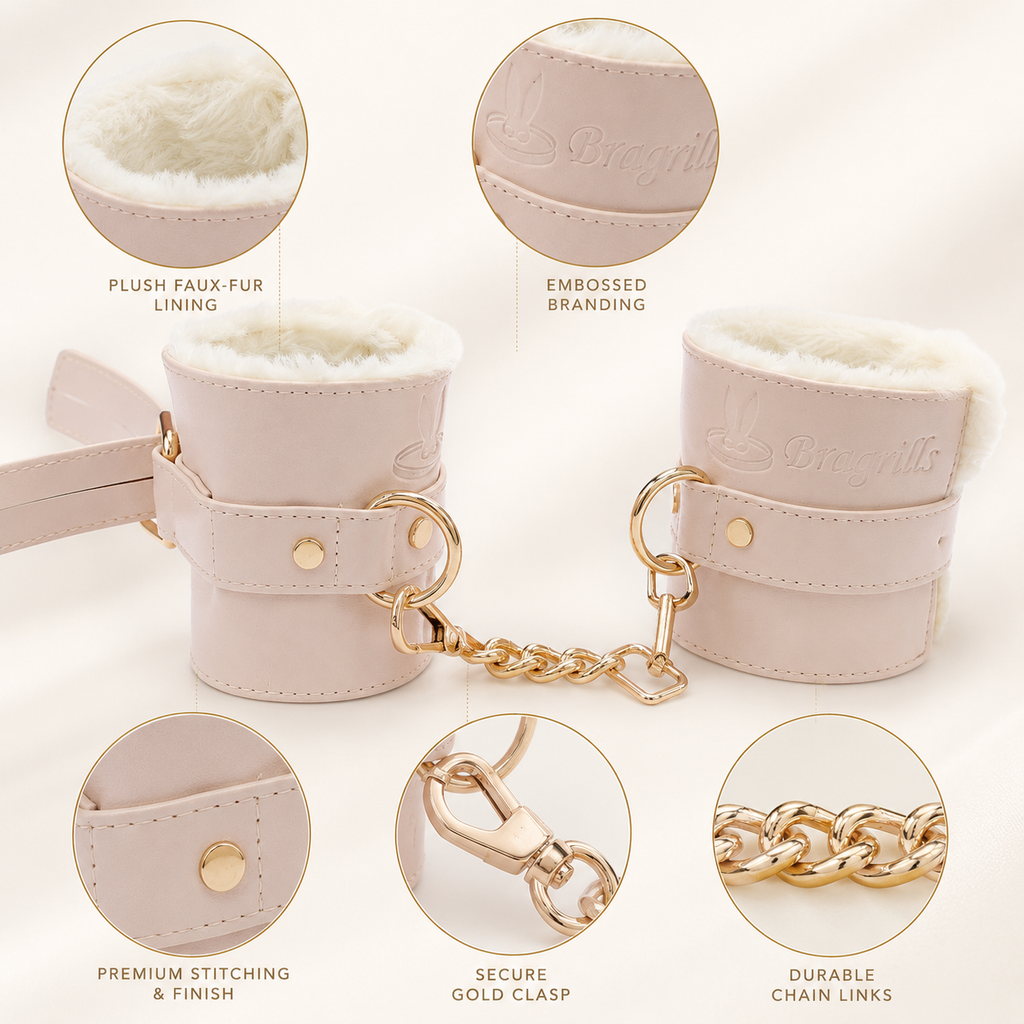 Luxury Faux Leather Wrist Cuffs with Chain – Adjustable Restraint Set