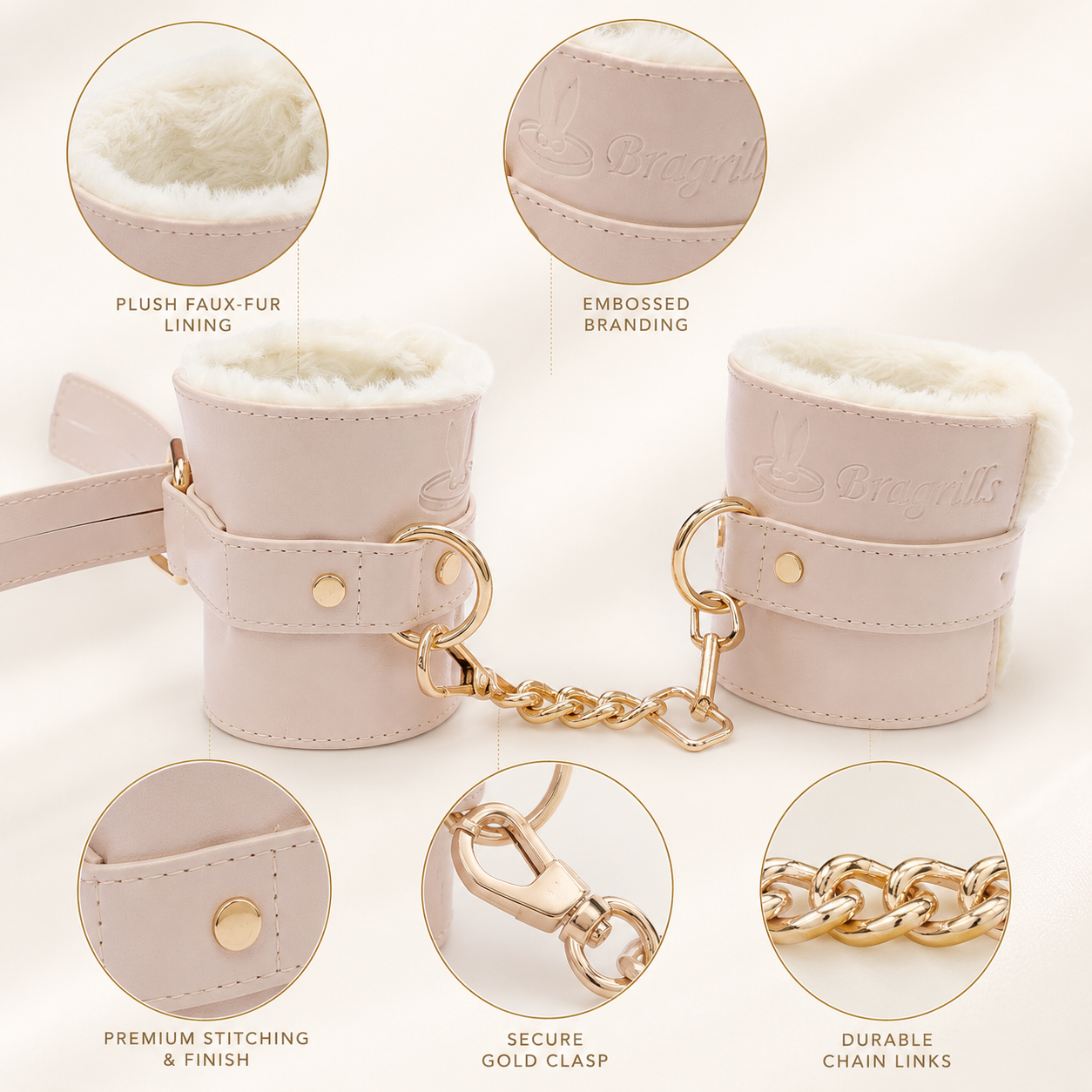 Luxury Faux Leather Wrist Cuffs with Chain – Adjustable Restraint Set