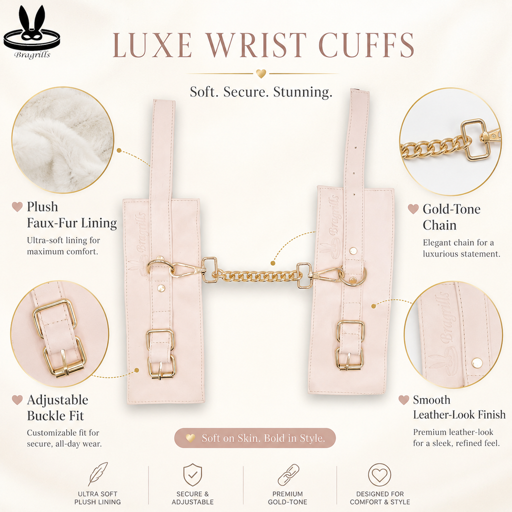 Luxe Plush Wrist Cuffs with Gold Chain – Premium Adjustable Restraint Set