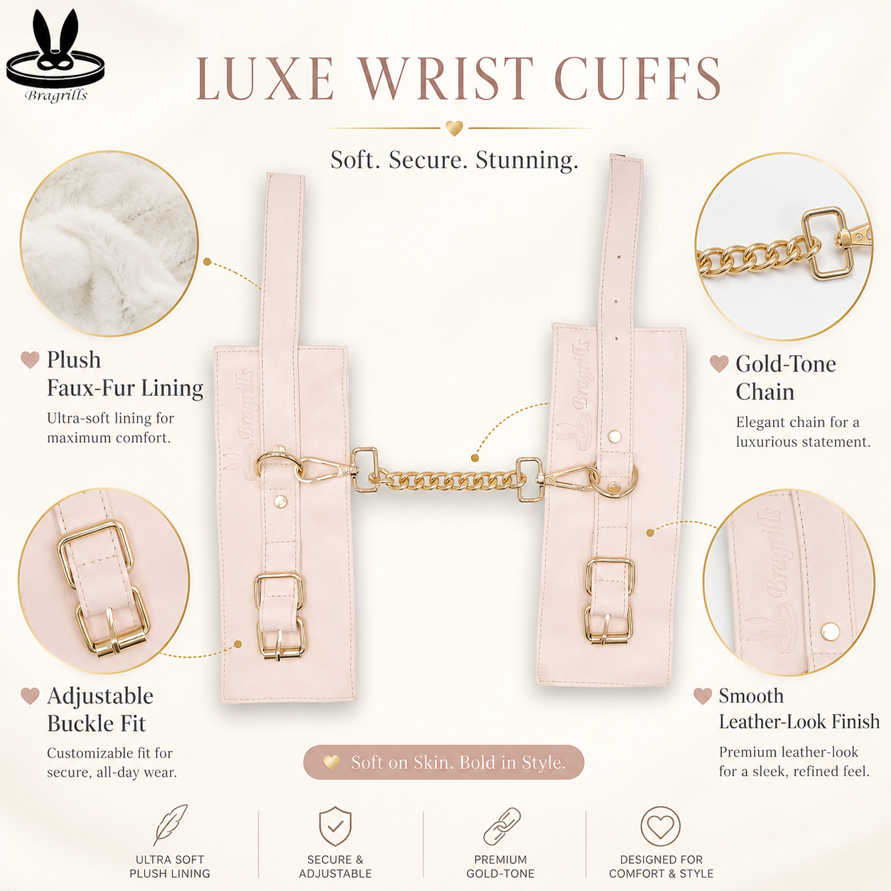 Luxe Plush Wrist Cuffs with Gold Chain – Premium Adjustable Restraint Set