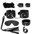 Premium 6-Piece Couples Intimacy Kit – Blindfold, Wrist Cuffs, Collar, Rope & Flogger Set (Black)