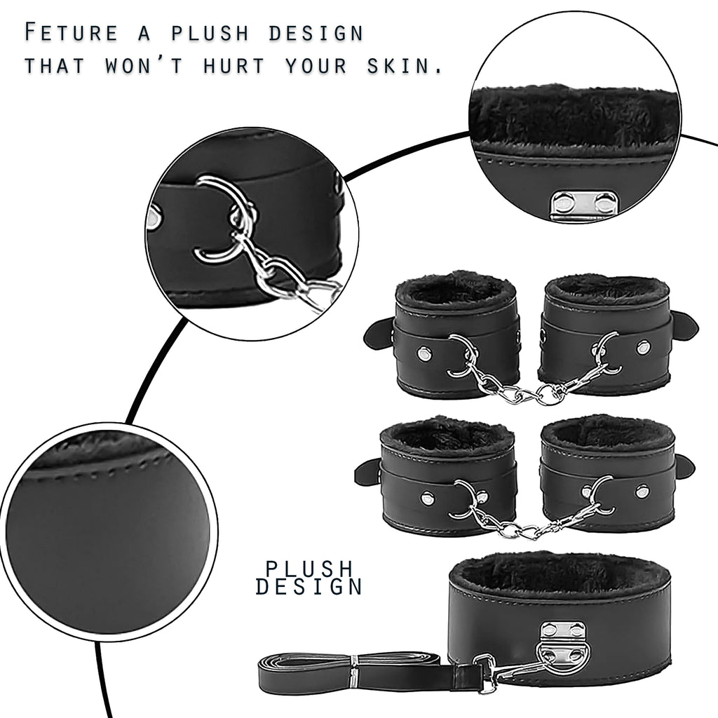 Premium 6-Piece Couples Intimacy Kit – Blindfold, Wrist Cuffs, Collar, Rope & Flogger Set (Black)