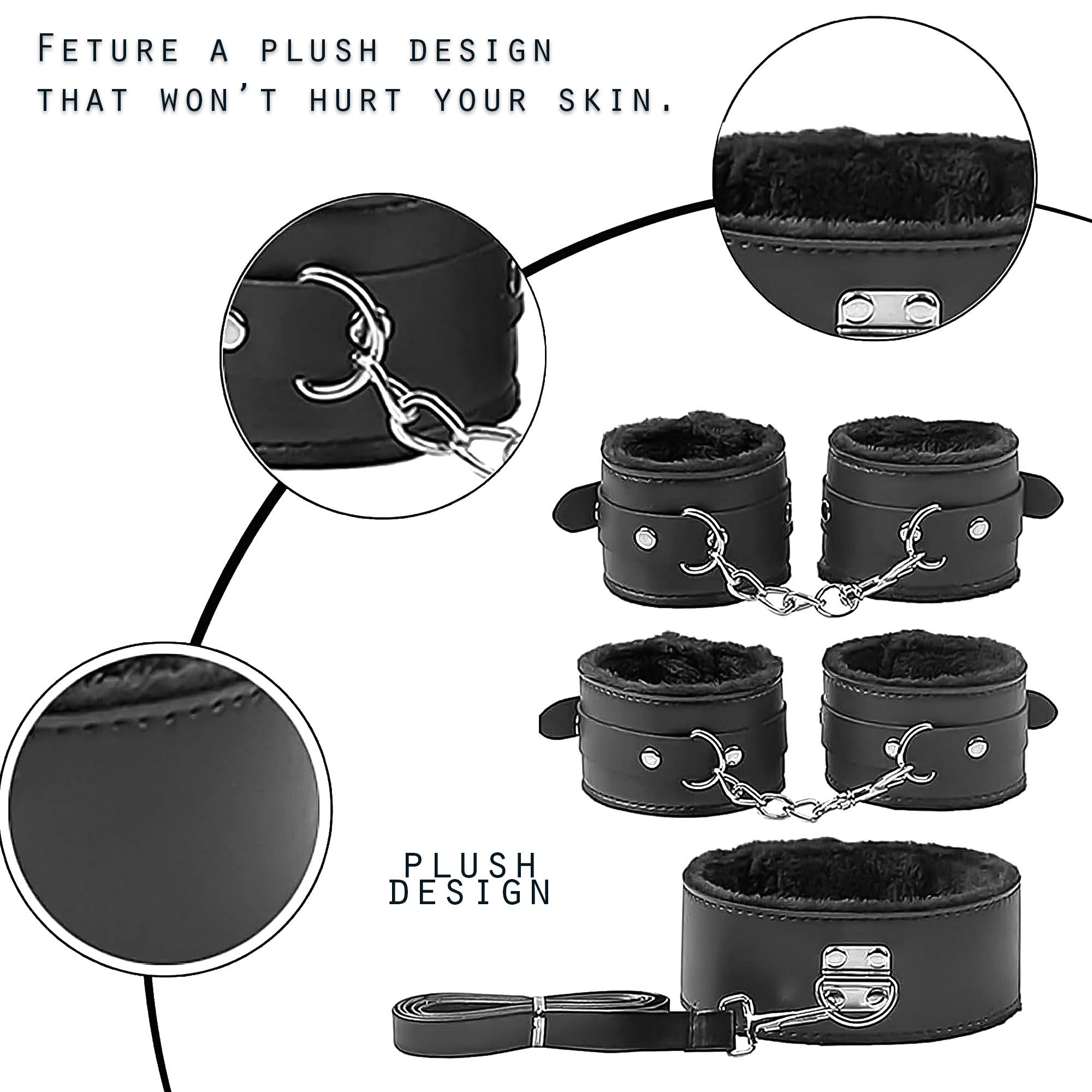 Premium 6-Piece Couples Intimacy Kit – Blindfold, Wrist Cuffs, Collar, Rope & Flogger Set (Black)