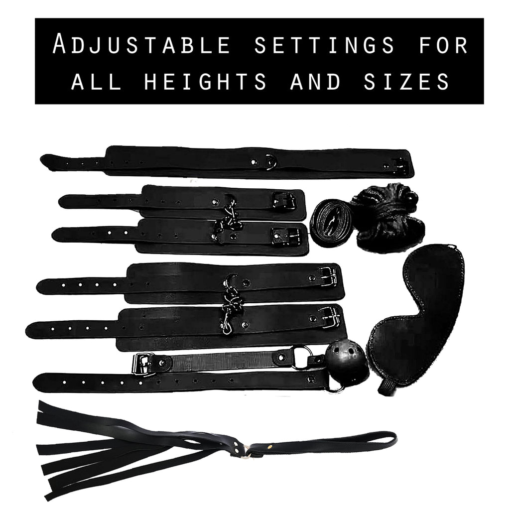 Premium 6-Piece Couples Intimacy Kit – Blindfold, Wrist Cuffs, Collar, Rope & Flogger Set (Black)
