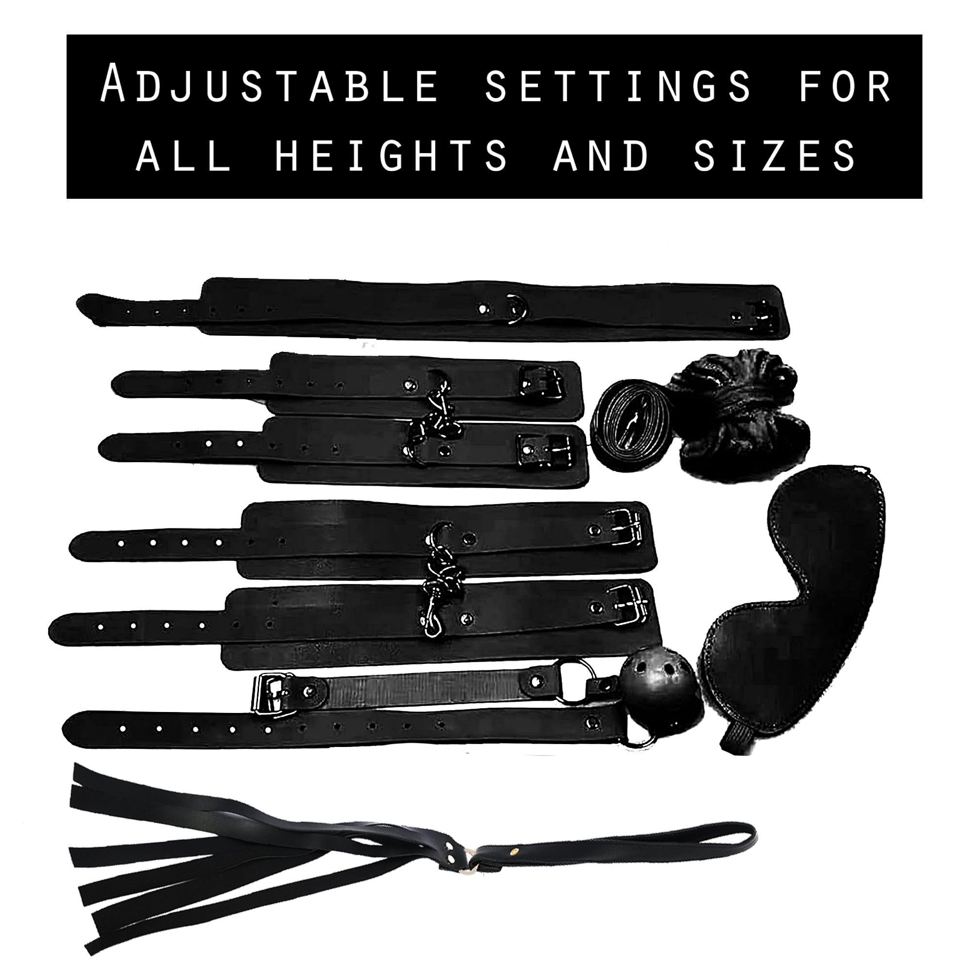Premium 6-Piece Couples Intimacy Kit – Blindfold, Wrist Cuffs, Collar, Rope & Flogger Set (Black)