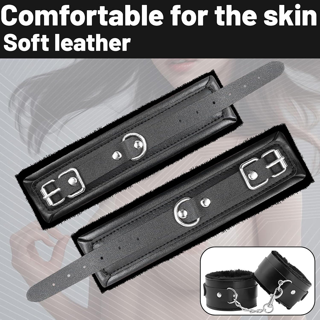 7-Piece Couples Intimacy Accessory Kit – Blindfold, Wrist & Ankle Restraints, Rope, Cross Strap & Tickler Set (Black)